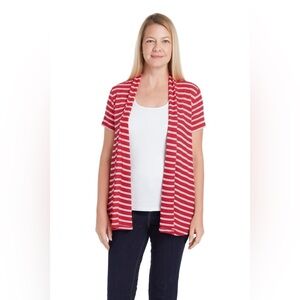 Kim Rogers size large short sleeve red and white cardigan
